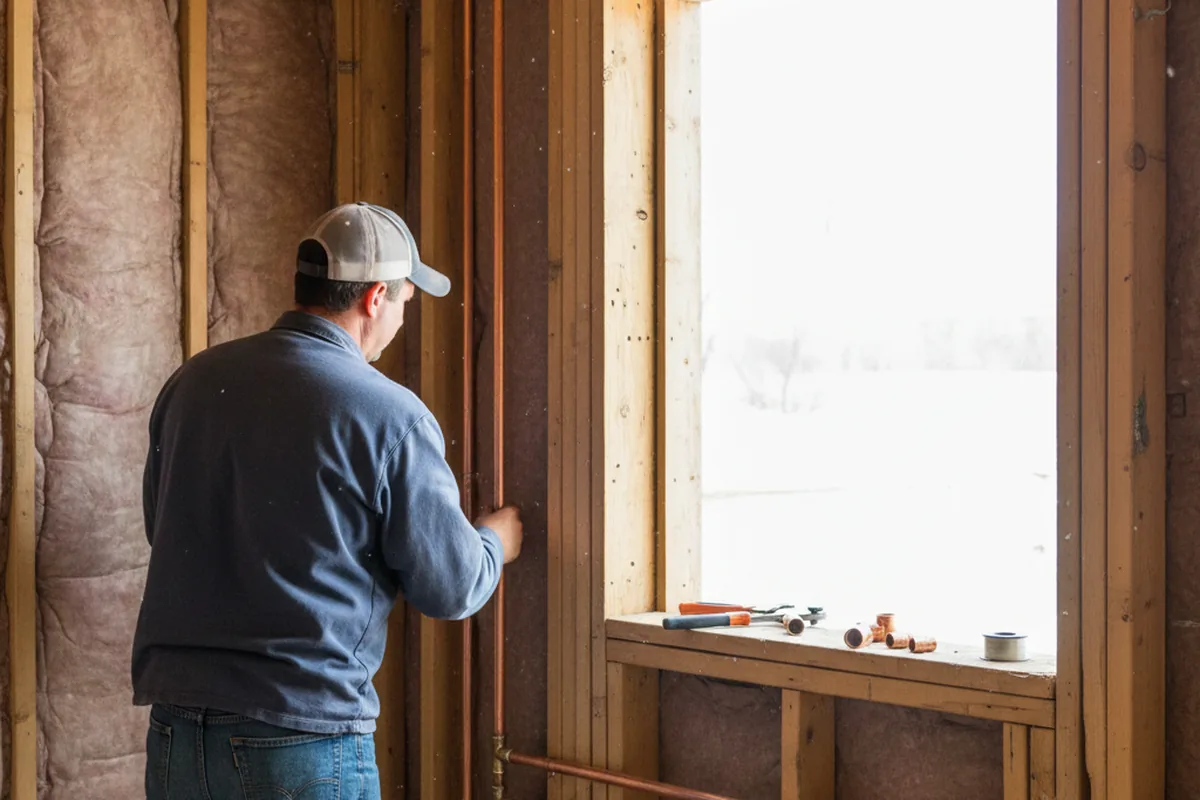 Licensed plumber running new copper supply lines in a Nabb home