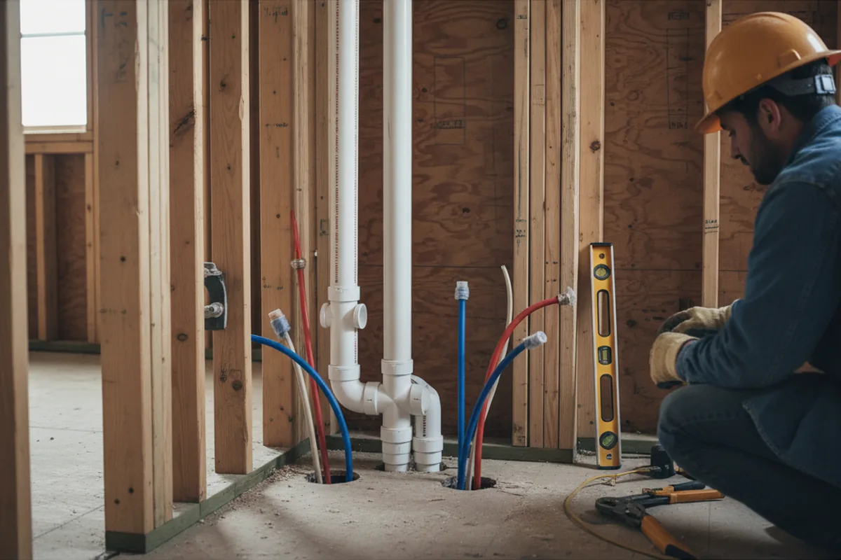 Drain and supply rough-in during Sump Pump Repair in Nabb