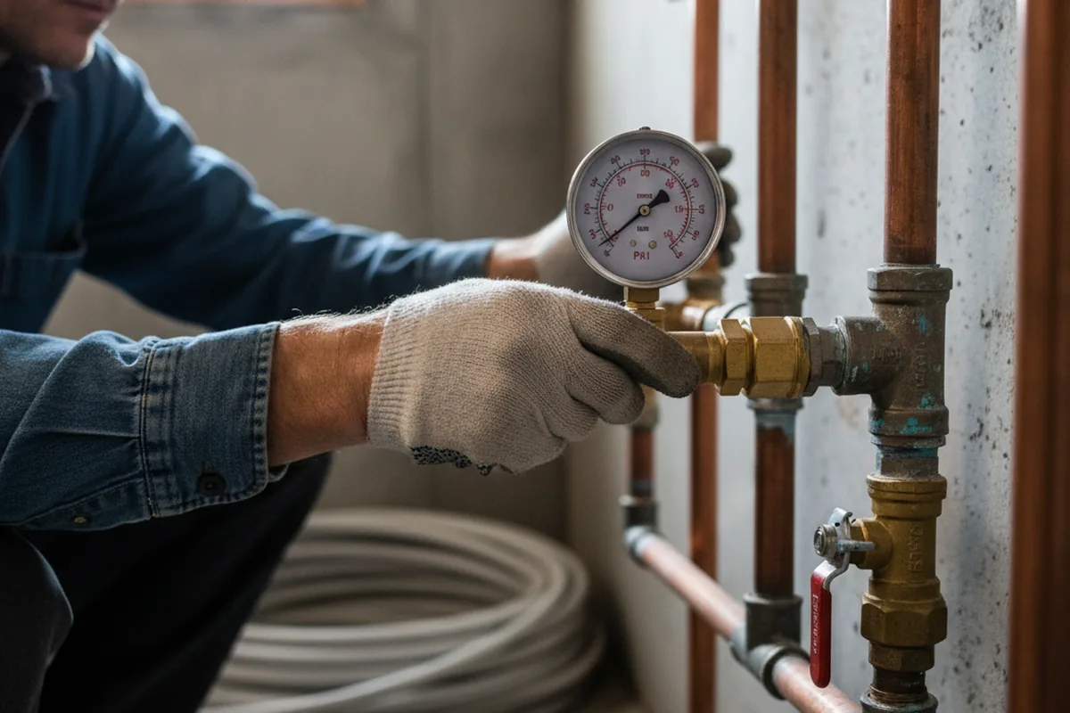 Pressure testing a repaired line during Water Line Repair in Nabb